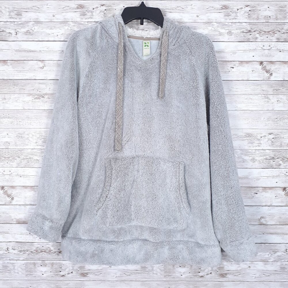 Green Tea Womens Faux Fur Hoodie Pullover L Pocket Sand Cream 710A